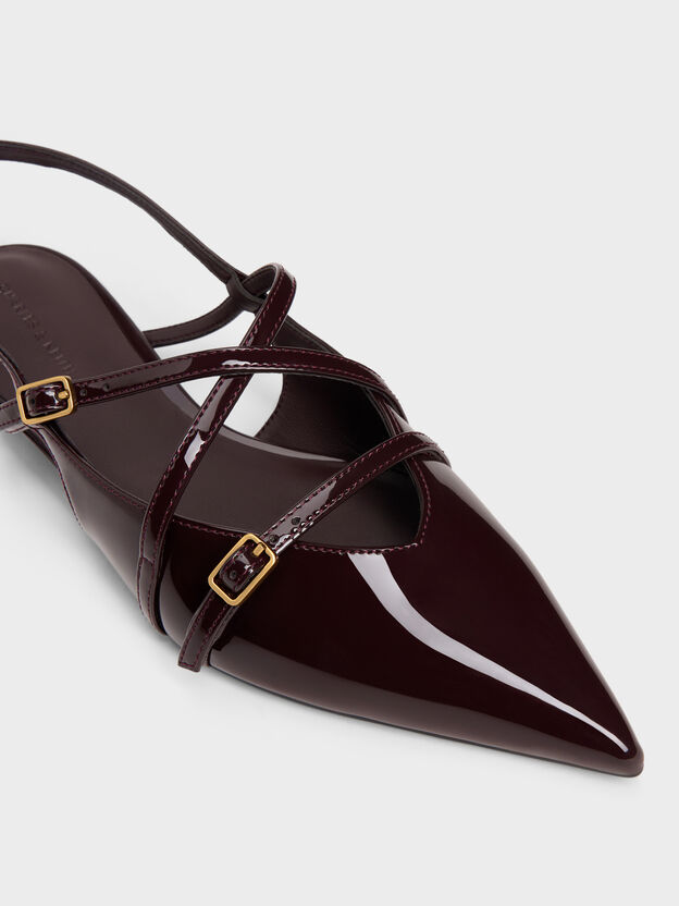 Maybelle Patent Strappy Slingback Flats, Burgundy, hi-res