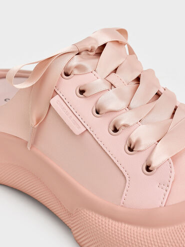Satin Lace-Up Slip-On Sneakers, Light Pink, hi-res