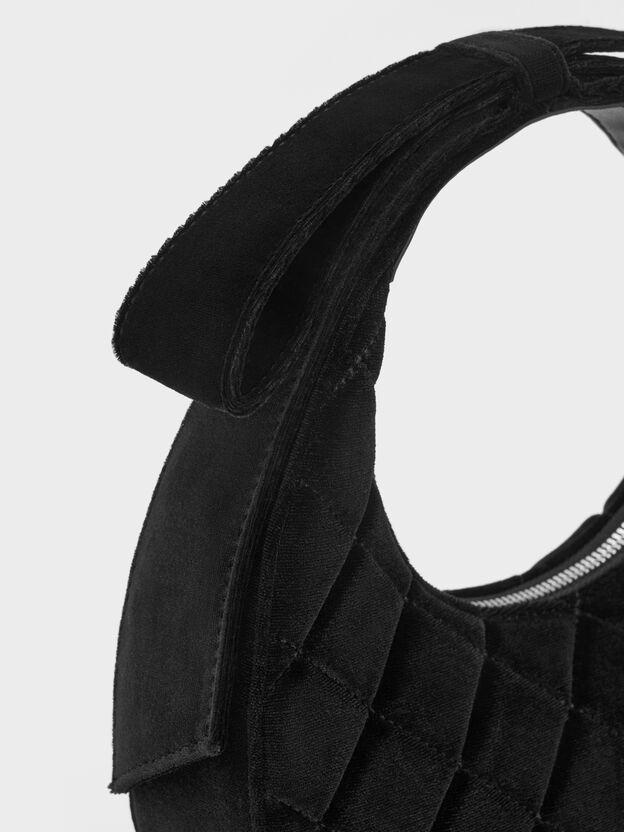 Janie Velvet Quilted Bow-Handle Bag, Noir, hi-res