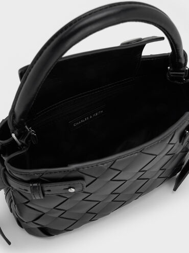 Ivette Woven Top Handle Bag, Noir, hi-res