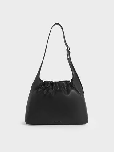 Brigette Ruched Shoulder Bag, Noir, hi-res