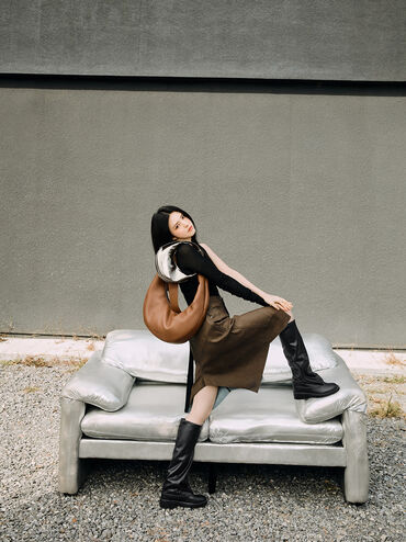 Toni Knotted Crescent Hobo Bag, Chocolate, hi-res