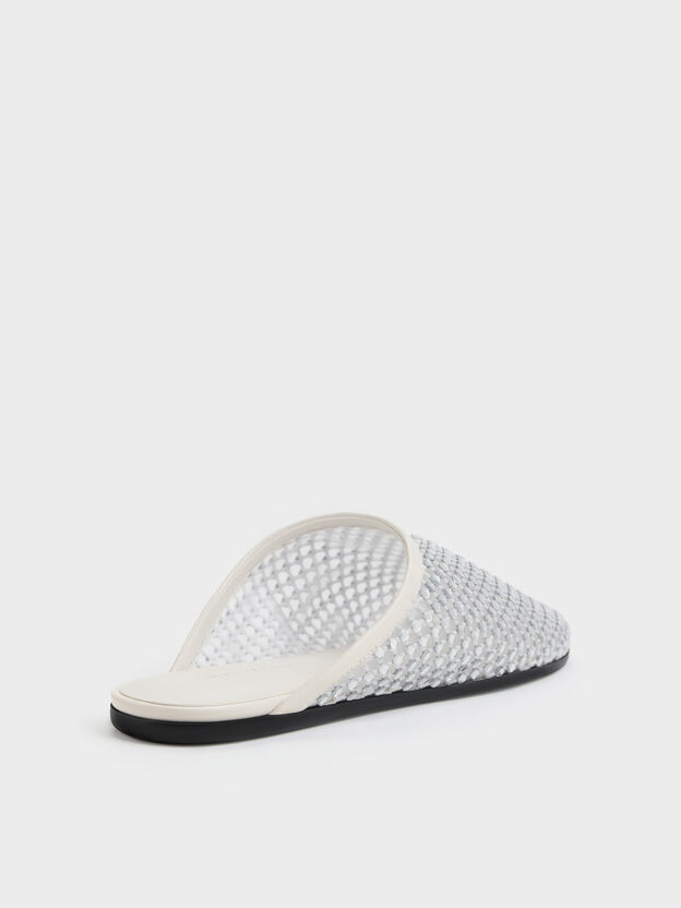 Maggie Mesh Crystal Flat Mules, White, hi-res