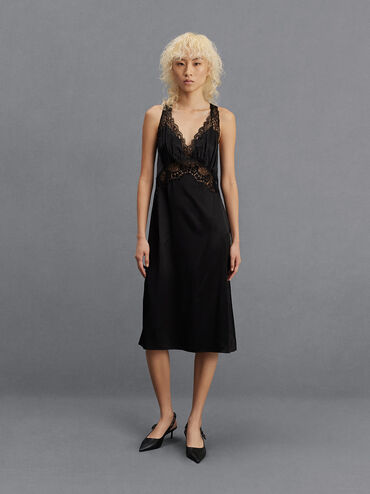 Tully Leather Ruched-Strap Slingback Pumps, Black, hi-res