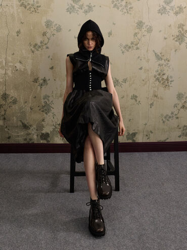 Ridged-Sole Side-Zip Combat Boots, Dark Brown, hi-res