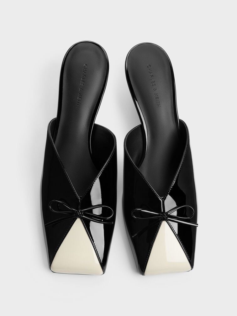 Patent Contrast-Panel Bow Kitten Heels, Black Patent, hi-res