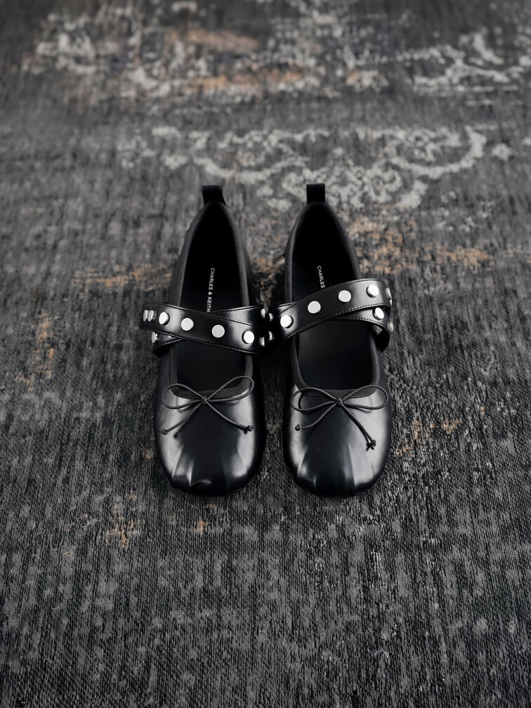 Gael Studded Crossover-Strap Bow Mary Janes, Black, hi-res