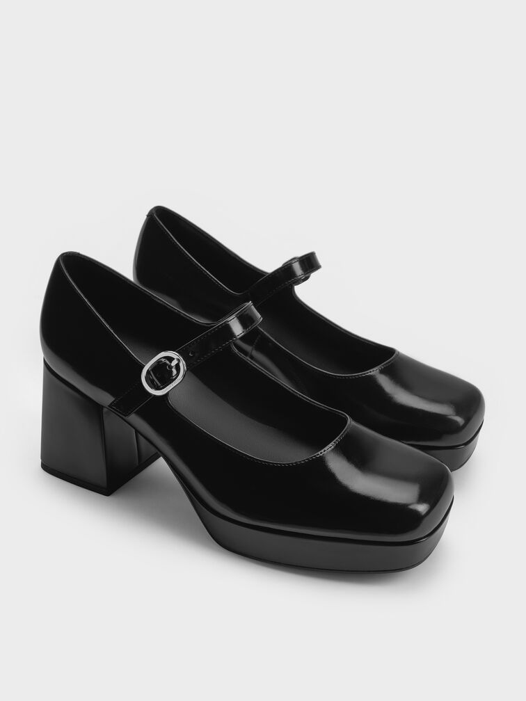 Platform Block-Heel Mary Jane Pumps, Black Box, hi-res