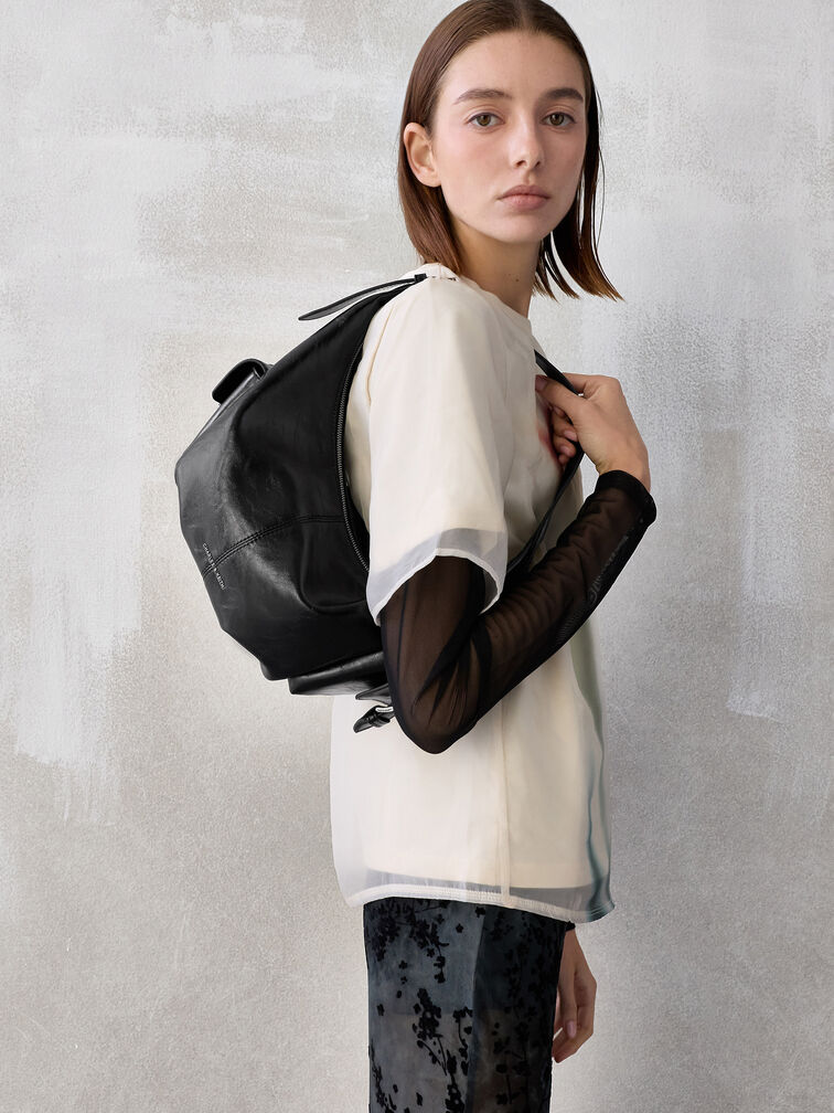Bessie Side-Pocket Hobo Bag, Noir, hi-res