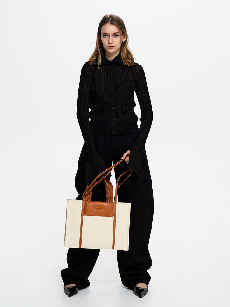 Shalia Canvas Tote Bag, Cognac, hi-res