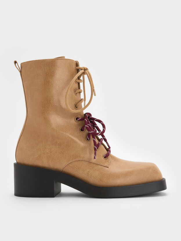 Logan Double-Lace Calf Boots, Sand, hi-res