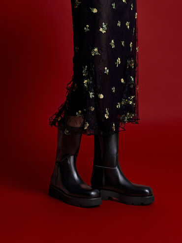 Double Pull-Tab Calf Boots, Black, hi-res