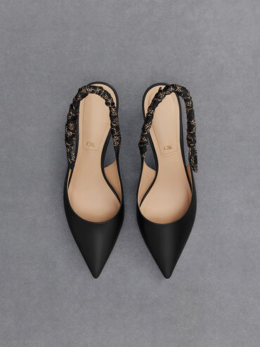 Tully Leather Ruched-Strap Slingback Pumps, Black, hi-res