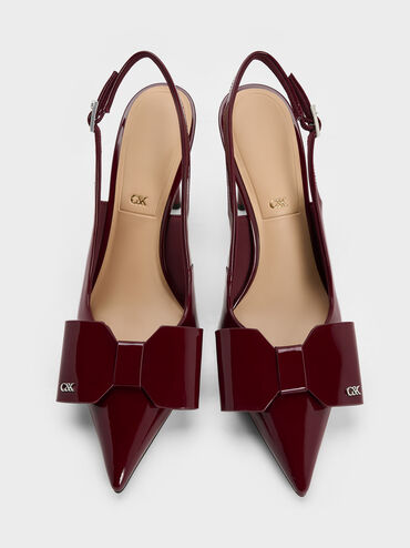 Lu Patent Leather Bow Blade-Heel Slingback Pumps, Burgundy, hi-res