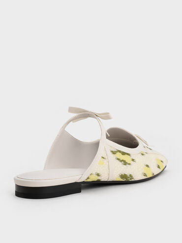 Floral-Print Lace-Up Bow Ballet Mules, Multi, hi-res