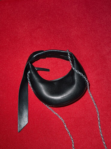 Micro Toni Knotted Crescent Hobo Bag, Noir, hi-res