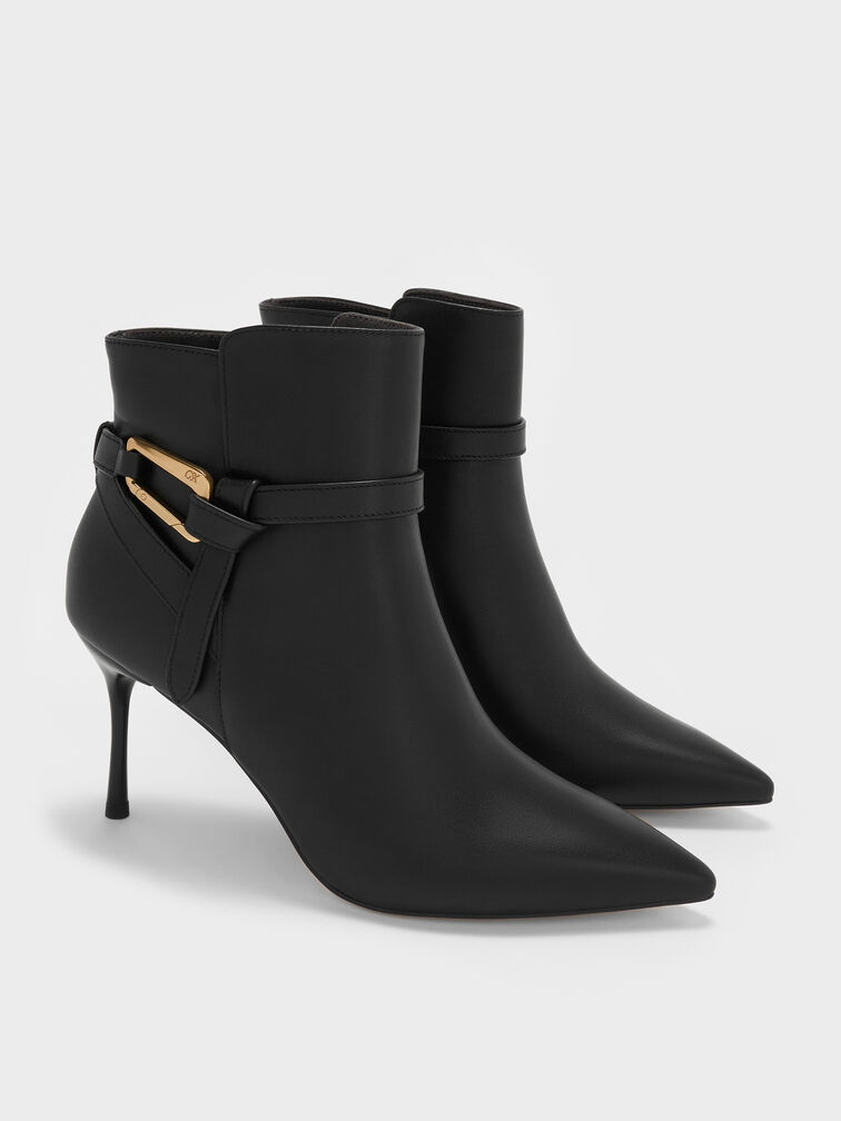 Daena Leather Stiletto Ankle Boots, Black, hi-res