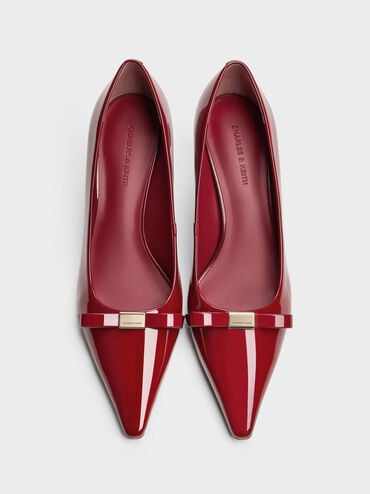 Dorian Patent Bow Pointed-Toe Stiletto-Heel Pumps, Red, hi-res