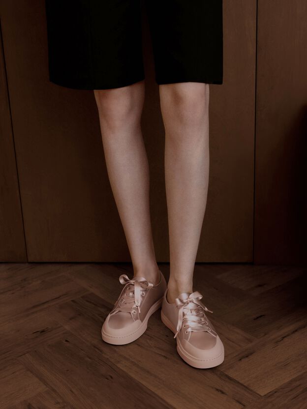 Satin Lace-Up Sneakers, Light Pink, hi-res