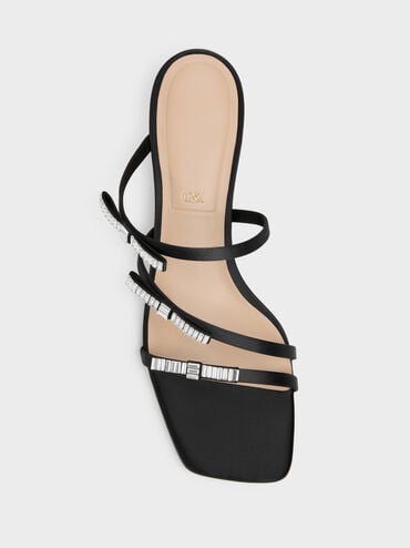 Jessy Gem-Bow Heeled Sandals, Black Textured, hi-res