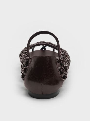 Woven Mary Jane Flats, Burgundy, hi-res