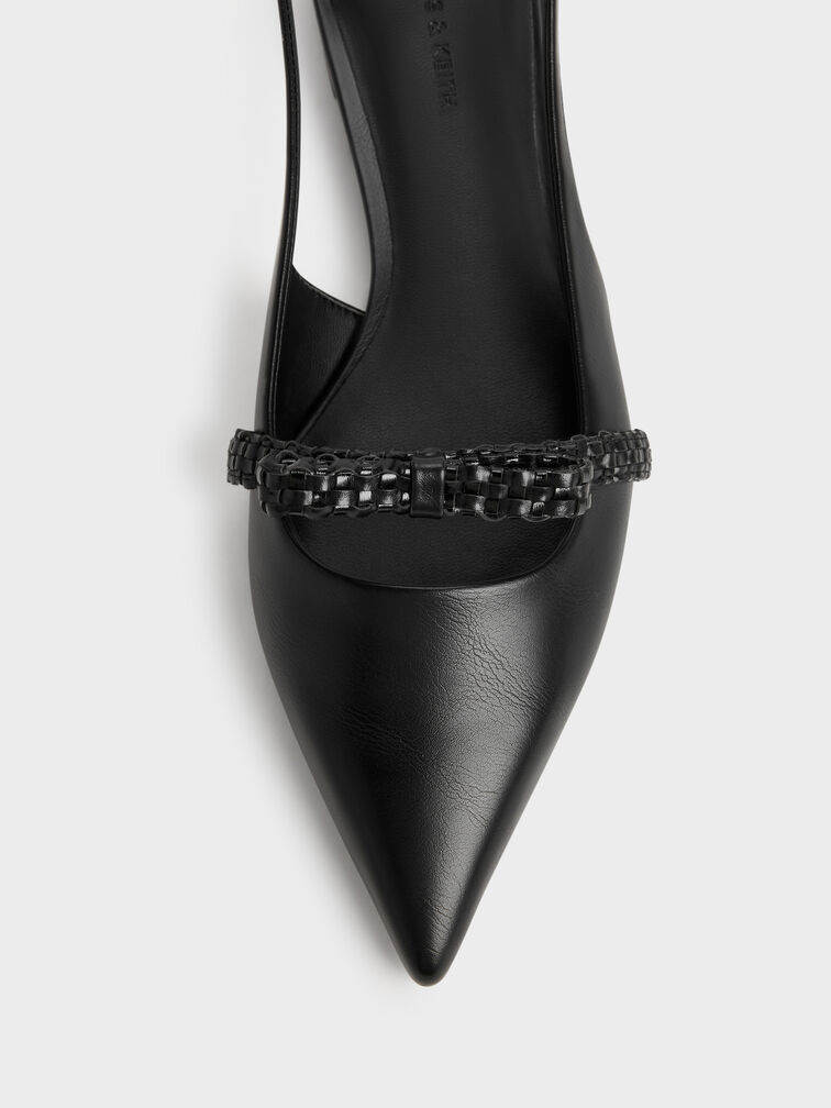 Kaleen Woven-Bow Slingback Flats, Black, hi-res