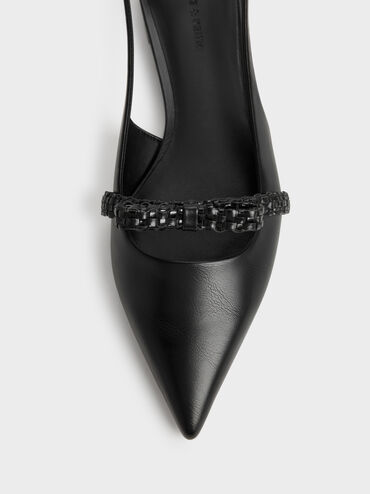 Kaleen Woven-Bow Slingback Flats, Black, hi-res