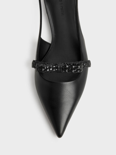 Kaleen Woven-Bow Slingback Flats, Black, hi-res