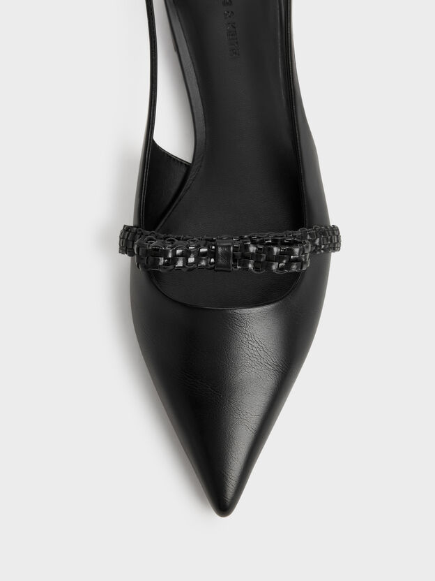 Kaleen Woven-Bow Slingback Flats, Black, hi-res