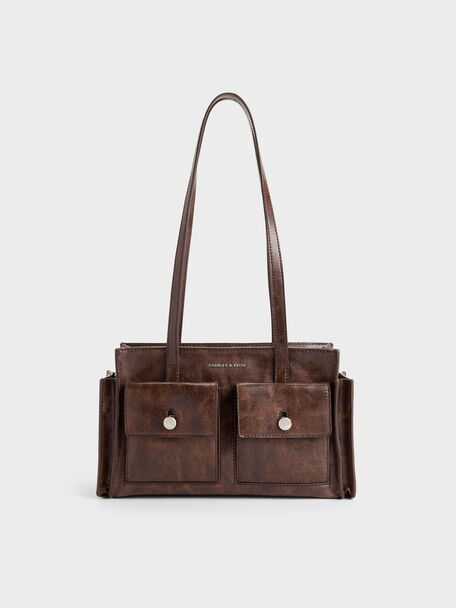 Zevon Multi-Pocket Tote Bag, Distressed Coffee, hi-res