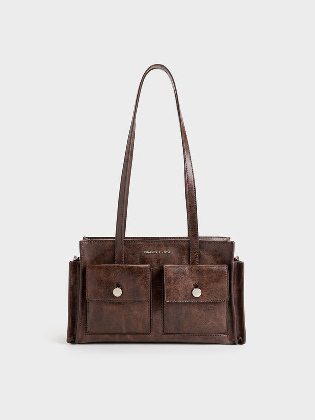 Zevon Multi-Pocket Tote Bag, Distressed Coffee, hi-res