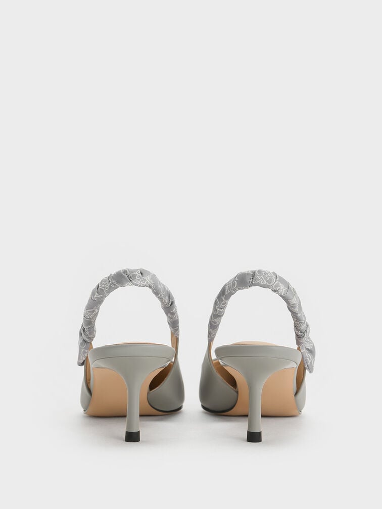 Tully Leather Ruched-Strap Slingback Pumps, Grey Tully Leather Ruched-Strap Slingback Pumps, Grey, hi-res
