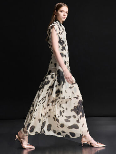 Recycled Polyester Bow Kitten-Heel Mules, Pink, hi-res