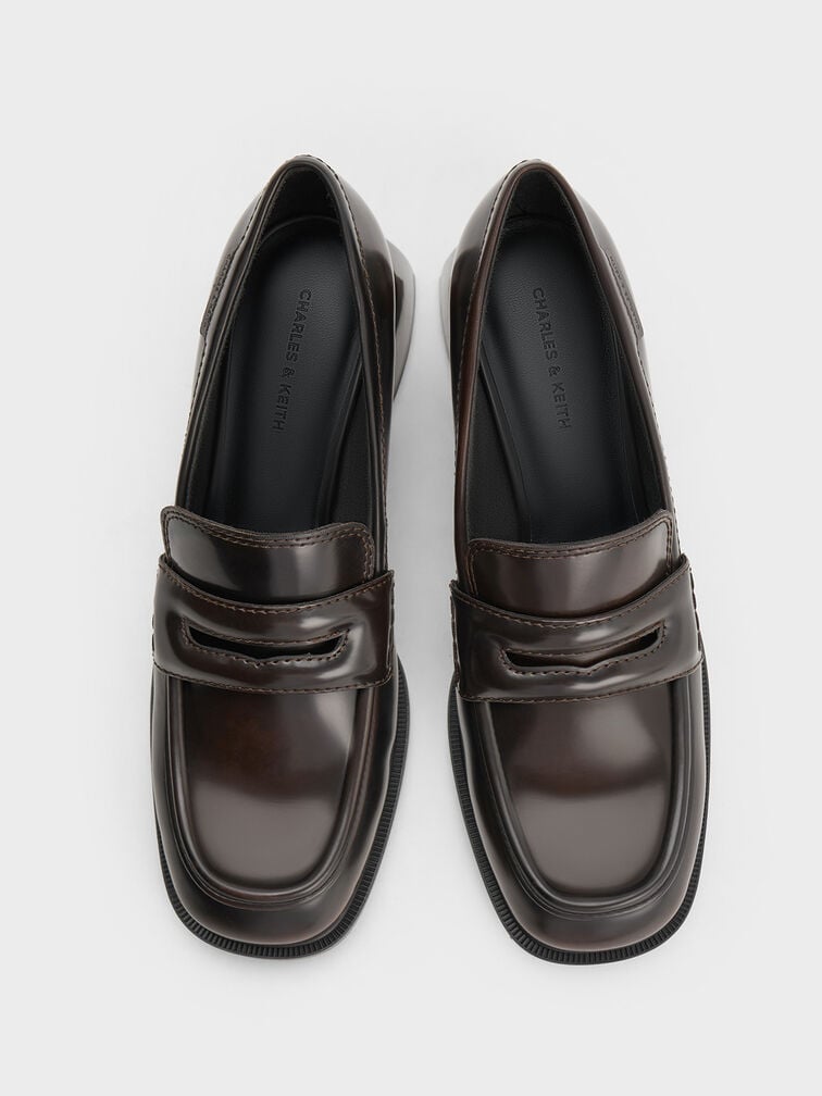 Penny Loafer Trapeze-Heel Pumps, Brown, hi-res