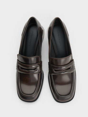 Penny Loafer Trapeze-Heel Pumps, Brown, hi-res