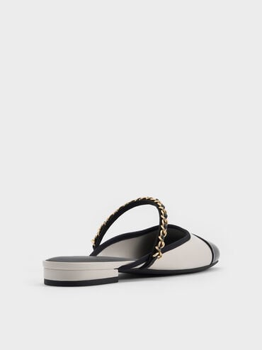 Patent Two-Tone Chain-Strap Mules, White, hi-res