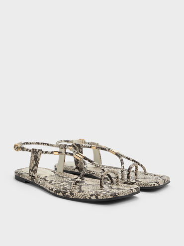 Snake-Print Metallic-Accent Toe-Ring Sandals, Animal Print Natural, hi-res