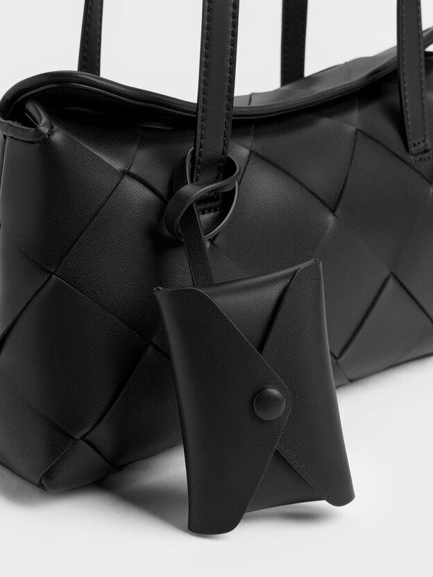 Maribel Woven Trapeze Shoulder Bag, Black, hi-res