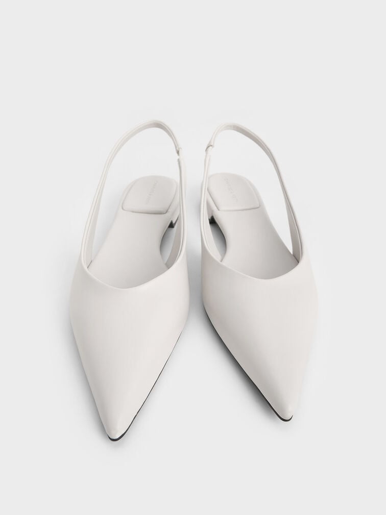Pointed-Toe High-Vamp Slingback Flats, White, hi-res