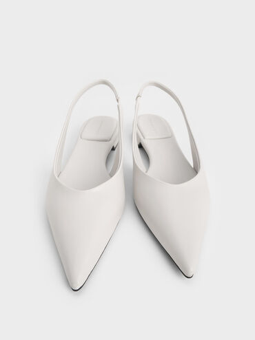 Pointed-Toe High-Vamp Slingback Flats, White, hi-res
