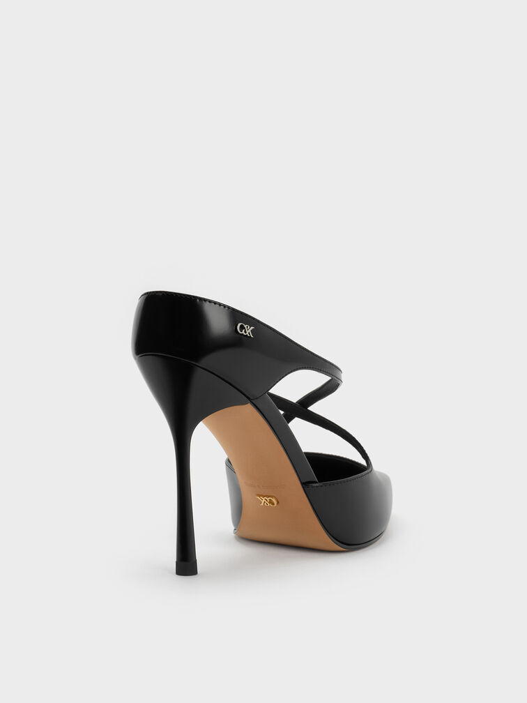 Kyra Leather Crossover-Strap Stiletto-Heel Mules, Black Box, hi-res