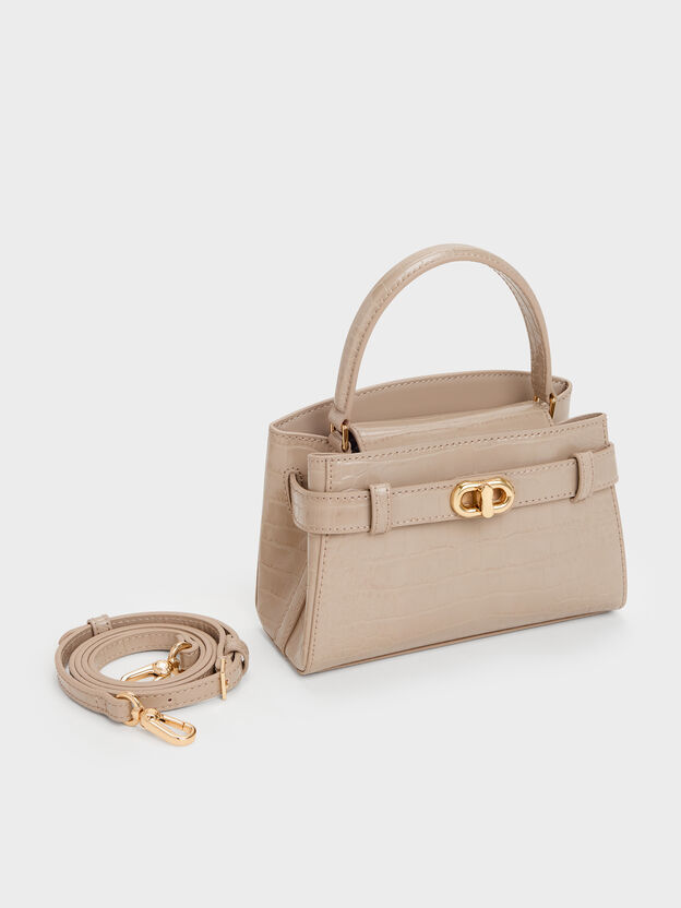 Aubrielle Croc-Effect Belted Top Handle Bag, Taupe, hi-res