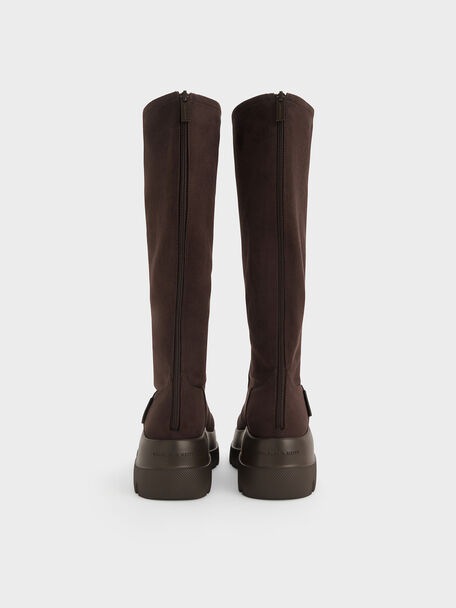Leoi Faux Suede Chunky Knee-High Boots, Dark Brown Textured, hi-res