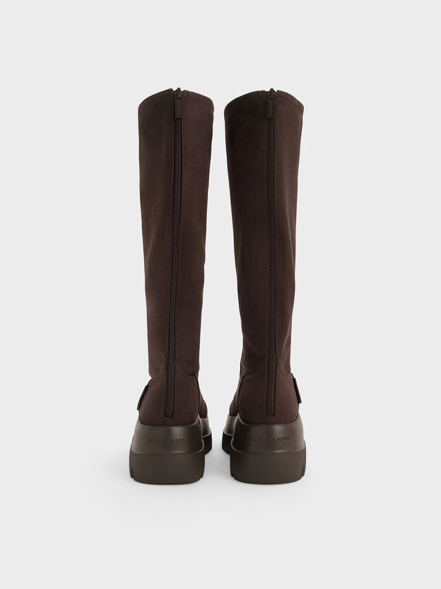 Leoi Faux Suede Chunky Knee-High Boots, Dark Brown Textured, hi-res