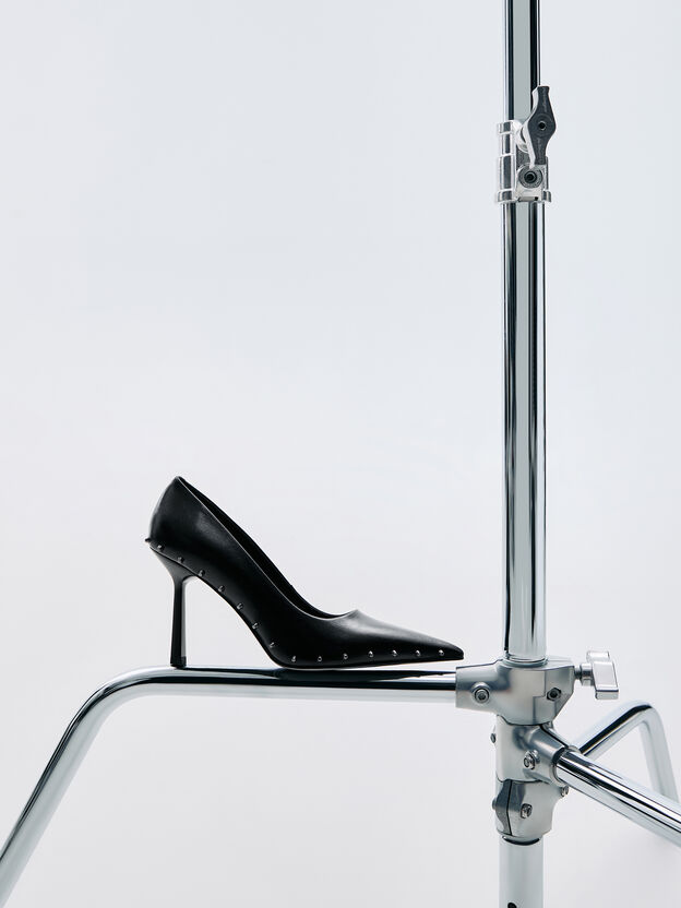 Coralie Studded Pointed Pumps, Black, hi-res