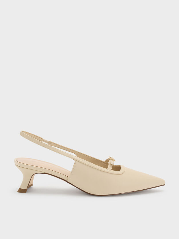 Buckle-Strap Slingback Pumps, Beige, hi-res