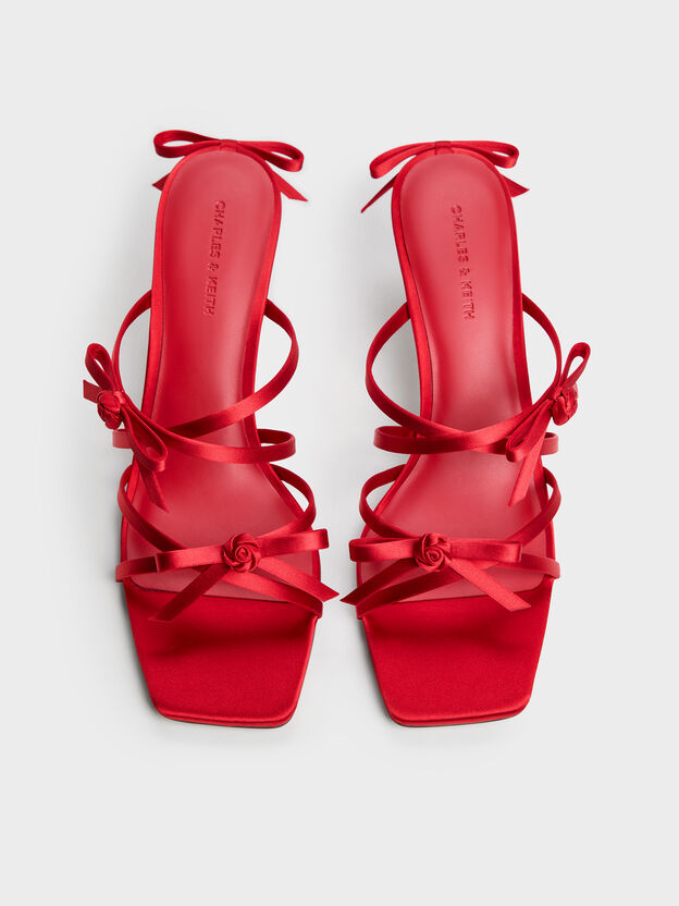 Kelis Rose-Bow Strappy Heeled Mules, Red, hi-res