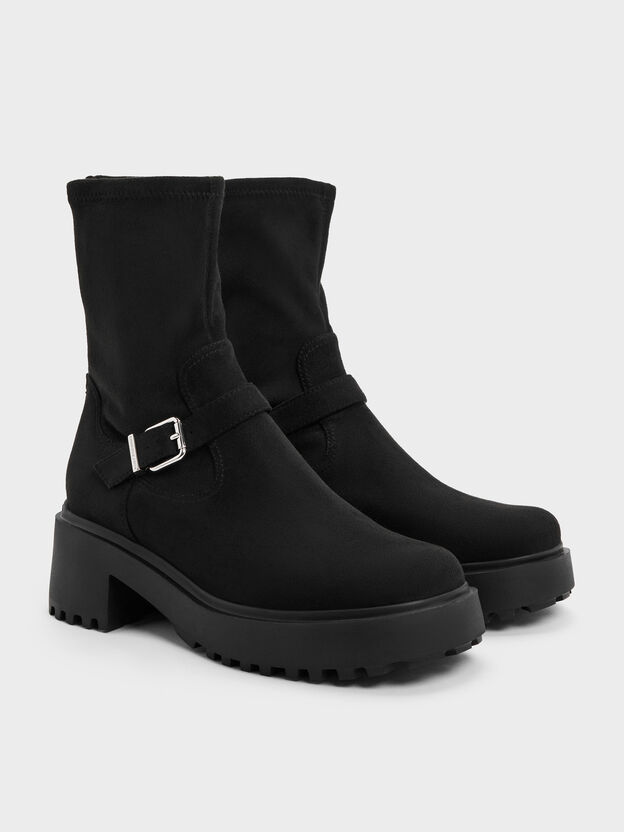 Evan Faux Suede Platform Ankle Boots, Black Textured, hi-res