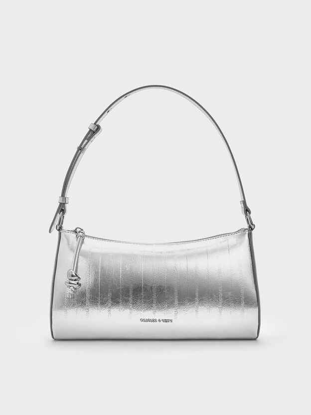 Augustine Metallic Eel-Effect Shoulder Bag, Silver, hi-res