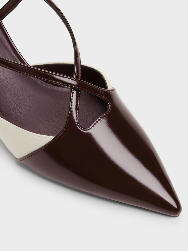 Two-Tone Pointed Slingback Pumps, Burgundy, hi-res
